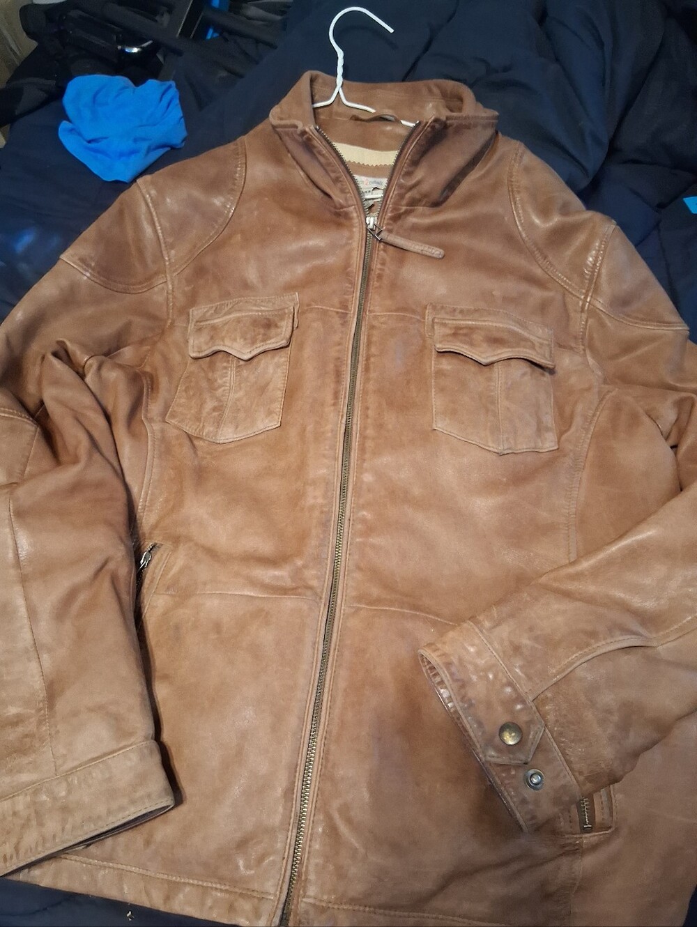 Men's Tan Leather Zip Jacket - Classic Casual Coat Genuine Lamb Skin Xl